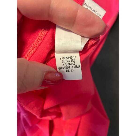 Athleta Round Neck Ruched Sleeve Grenadine Heather Pink Shiva Tee Top Sz S - Picture 11 of 11